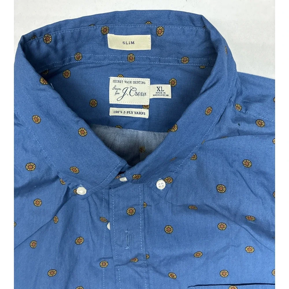 J. Crew Slim Secret Wash‎ Button Down Shirt Mens XL Blue Medallion Print Cotton